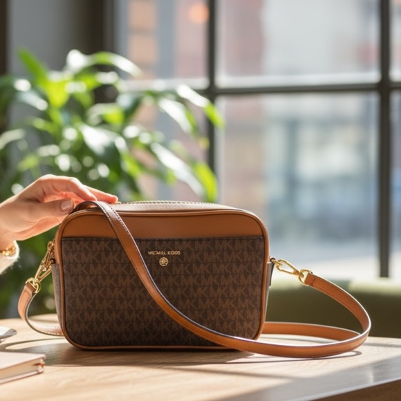 Michael Kors Tan and Brown NWOT monogram signature crossbody  Bag - Picture 1 of 14